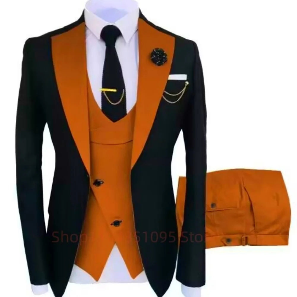 Men's Contrast-Lapel Formal Suit for Weddings & Prom