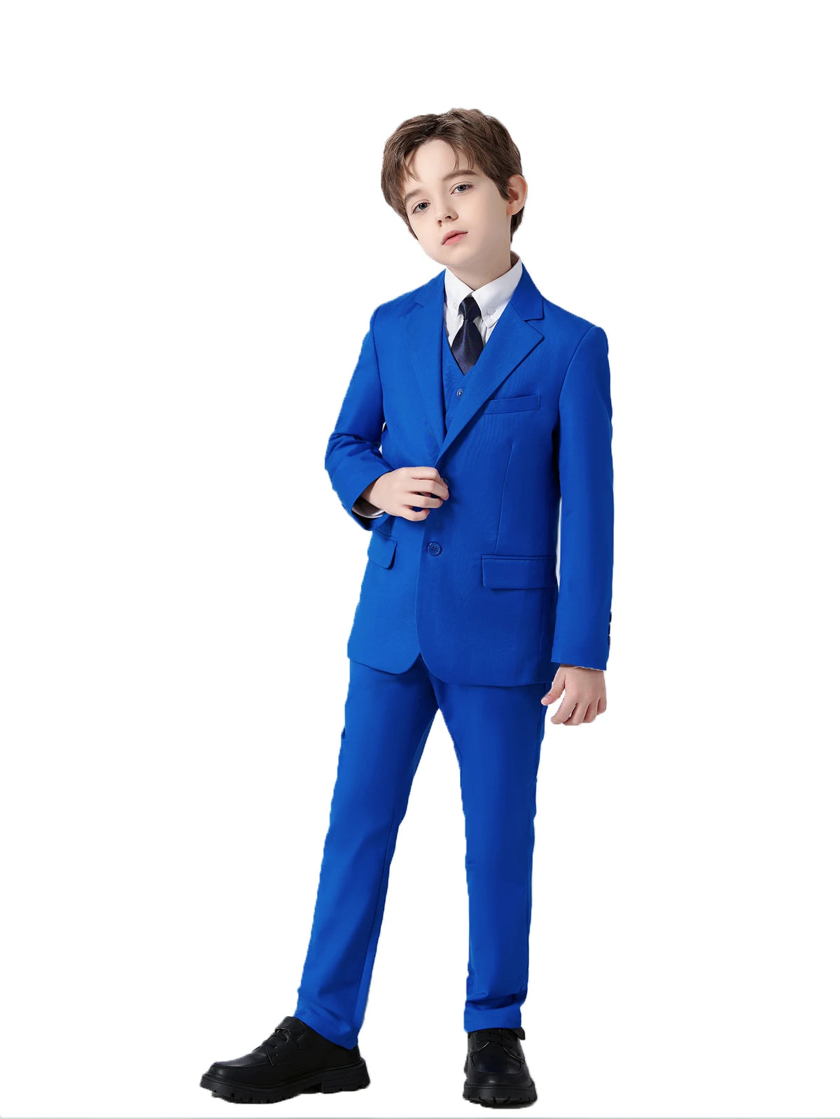 Boys’ 5-Piece Slim-Fit Formal Suit Set – Jacket, Vest, Trousers, Shirt & Tie
