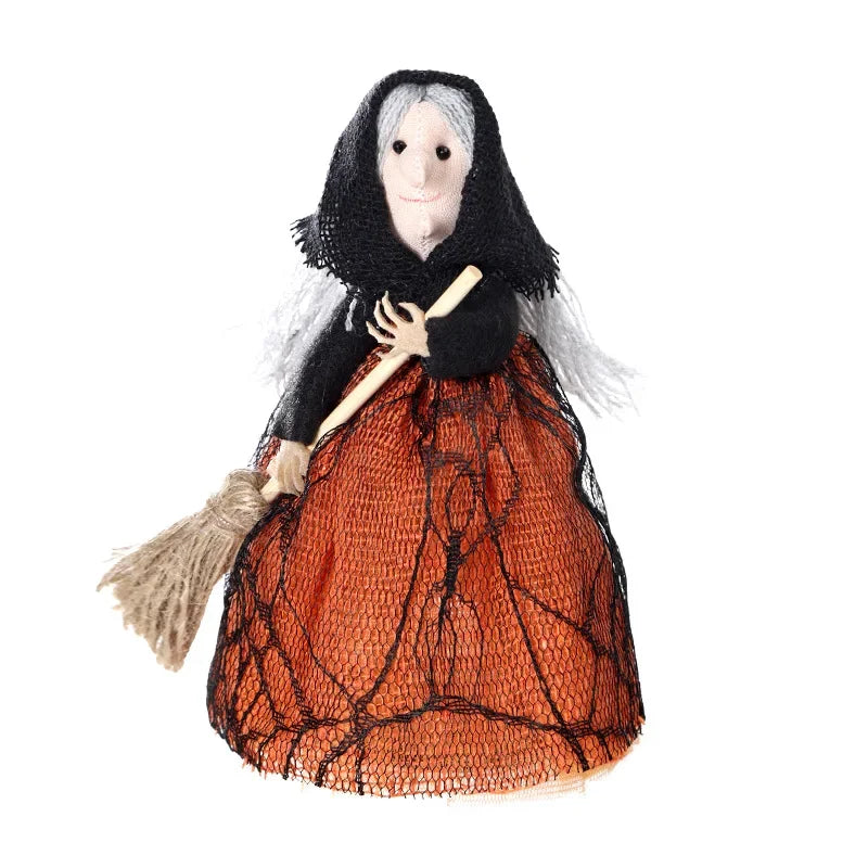 Halloween Tabletop Witch with Broom – Black or Orange
