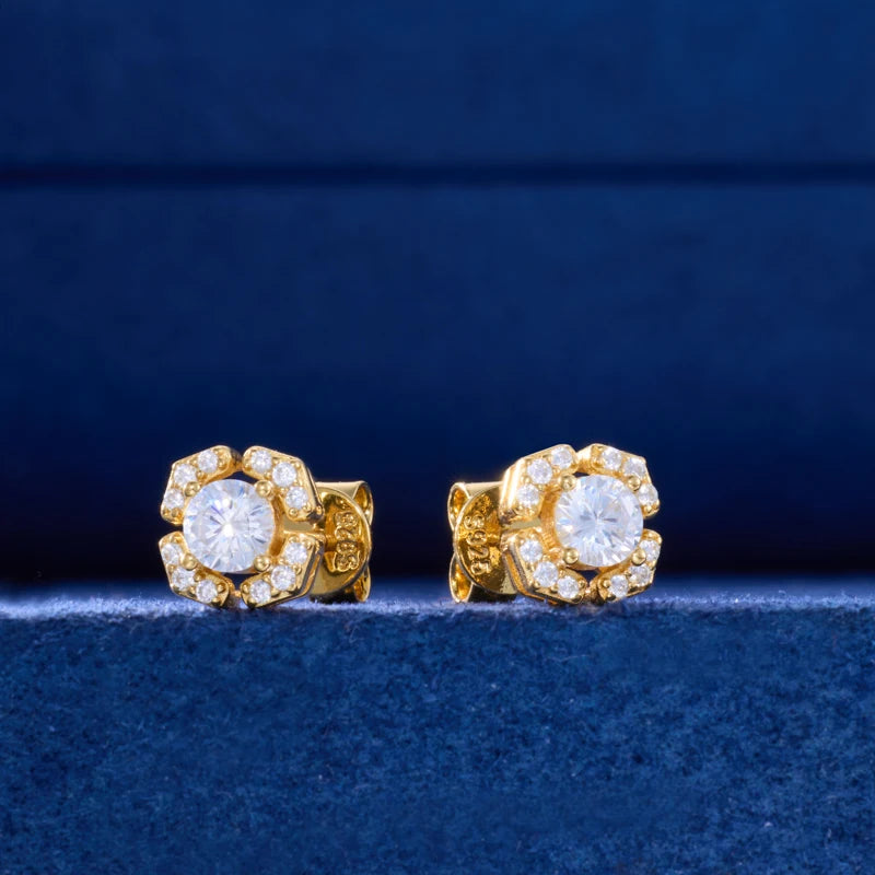 925 Sterling Silver Moissanite Stud Earrings | Round & Clover Styles