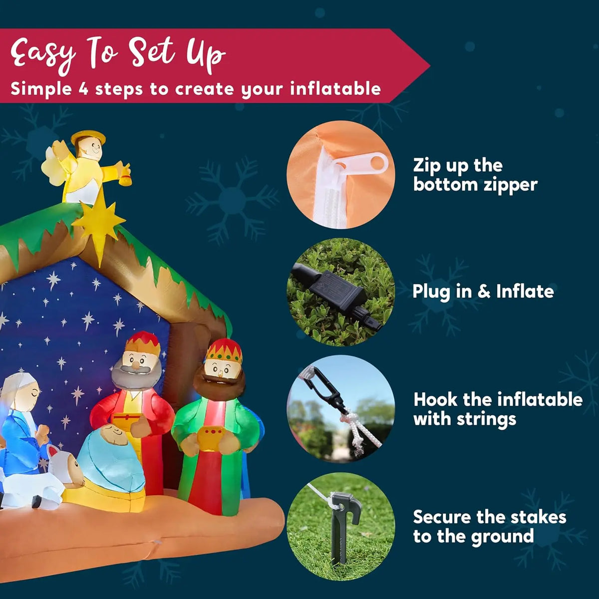 JOYFY 8 FT Long Christmas Inflatables Nativity Scene Christmas Nativity Set with Build-in LEDs for Xmas Party Yard Décor