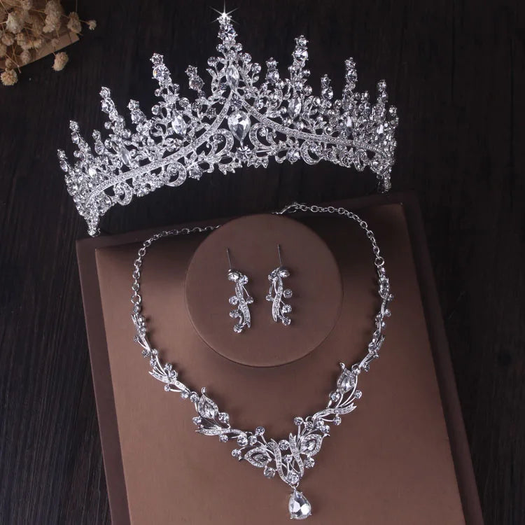 Baroque Crystal Bridal Jewelry Set with Tiara, Necklace and Earrings