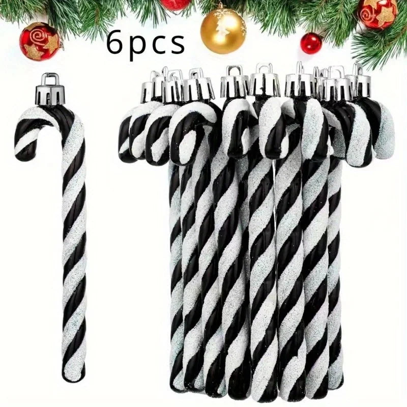 Glitter Candy Cane Christmas Ornaments – Set of 6