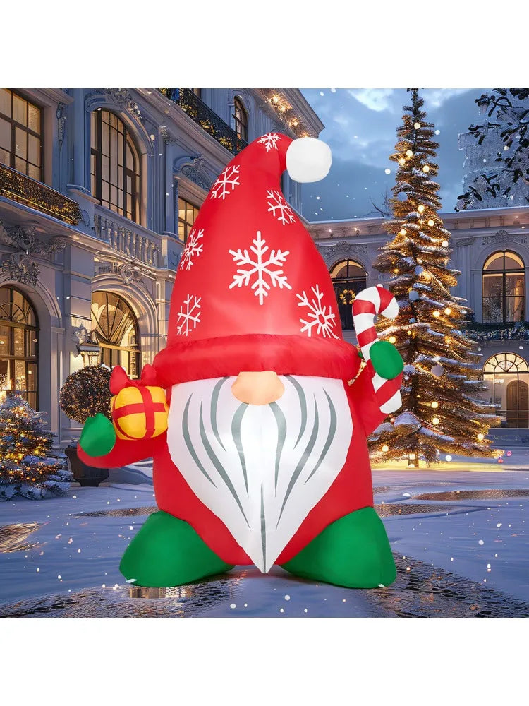 6-Foot LED Christmas Inflatable Gnome with Gift & Candy Cane