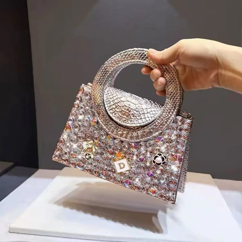 Women's Rhinestone Ring-Handle Evening Handbag