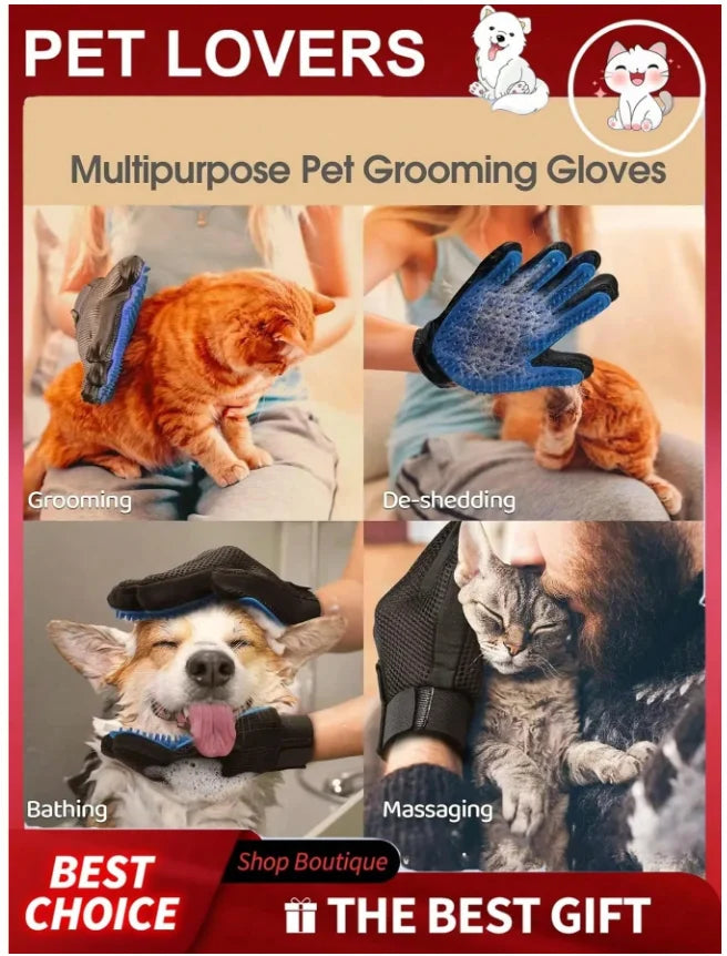 Blue Pet Grooming Gloves – Single Glove or 3-Piece Kit