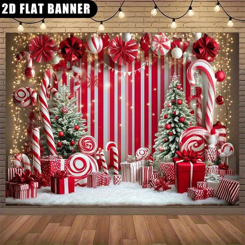 Candy Cane & Peppermint Christmas Photo Backdrop