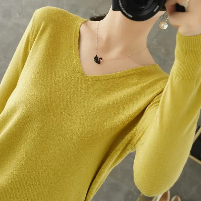 V-Neck Loose Knit Sweater, Soft Long Sleeve Pullover