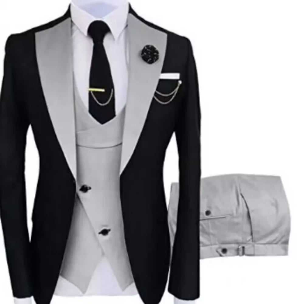 Men's Contrast-Lapel Formal Suit for Weddings & Prom