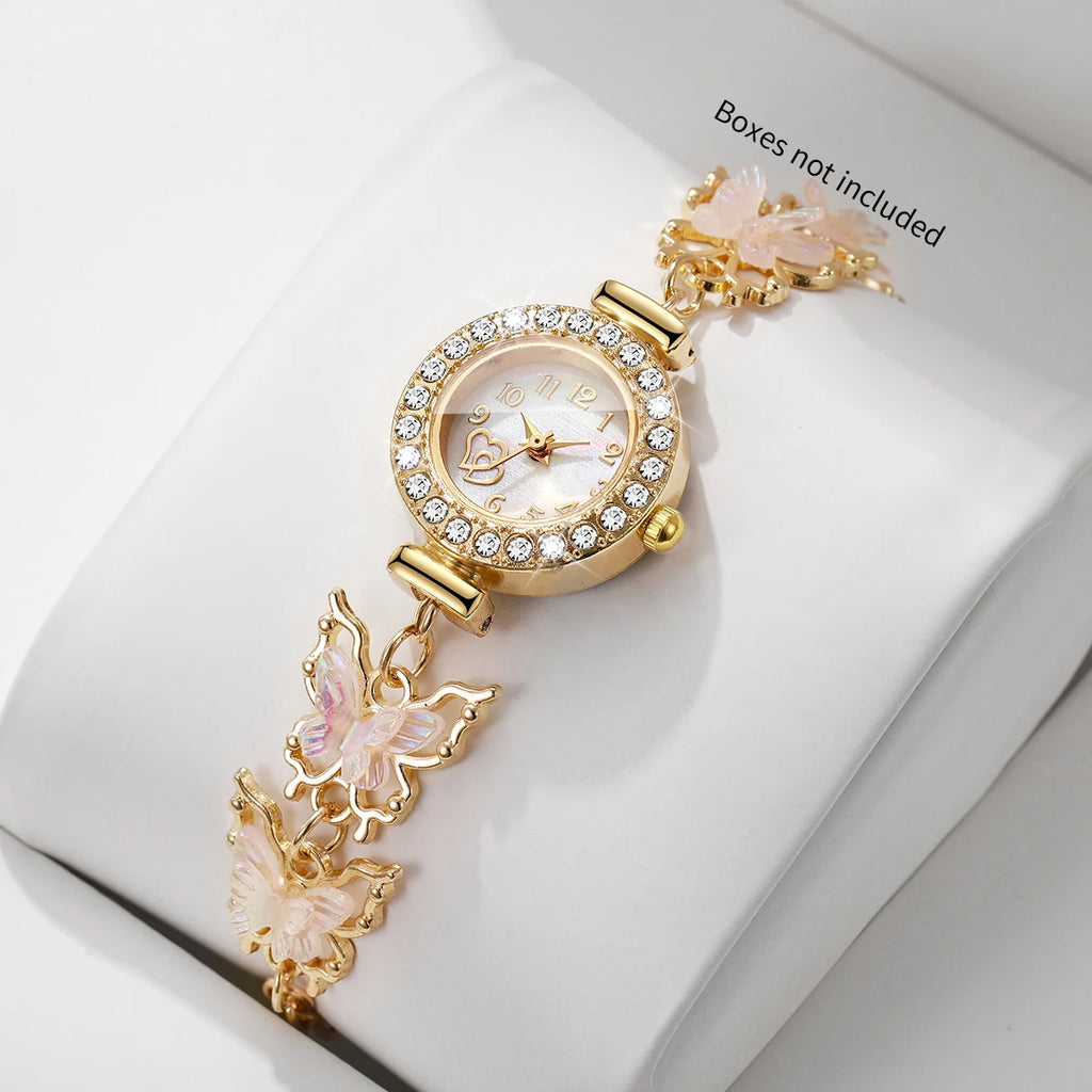 Women’s Rhinestone Butterfly Bracelet Watch – Pink or Green, No Box