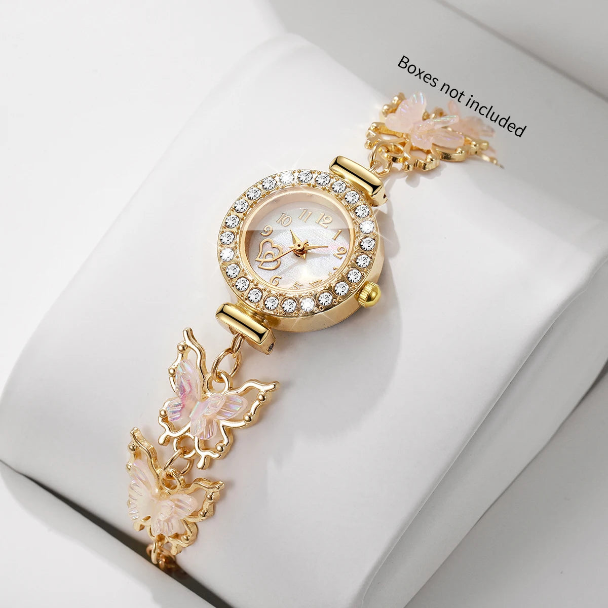 Women’s Rhinestone Butterfly Bracelet Watch – Pink or Green, No Box