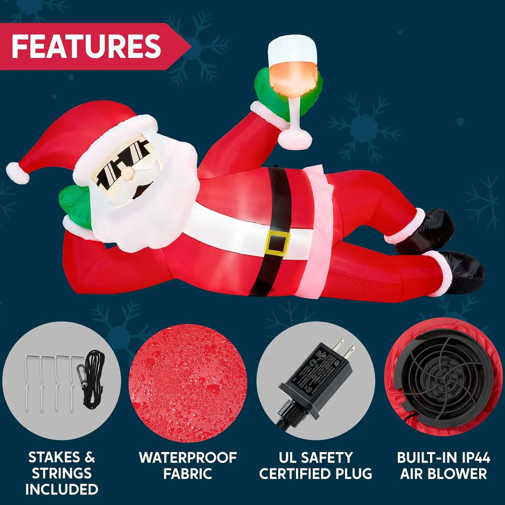 9FT Giant Christmas Inflatable Santa Outdoor Decoration Lying Santa Claus Christmas Blow Ups Yard Decorations with Built‑in LED Lights for Xmas Roof Lawn Garden Patio Holiday Party Decor