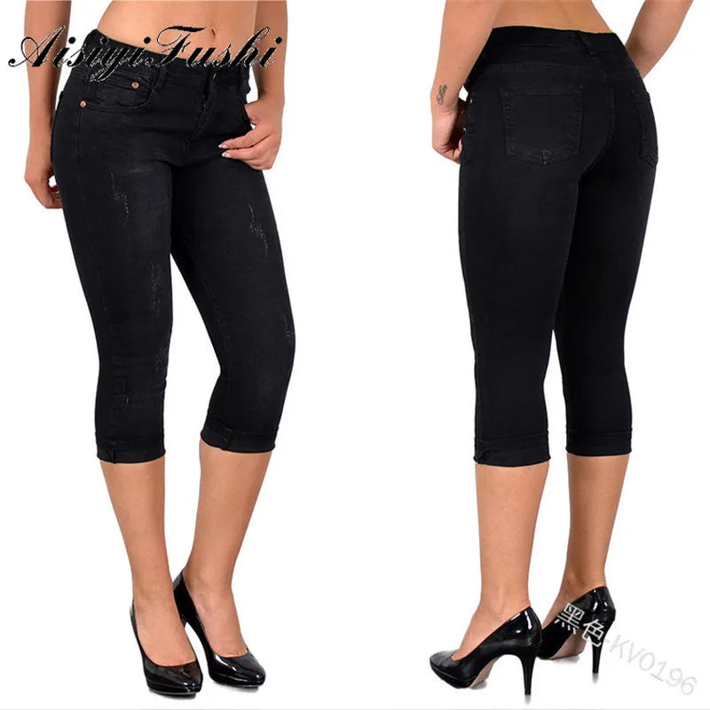 Mid-Rise Stretch Capri Jeans – S to 5XL