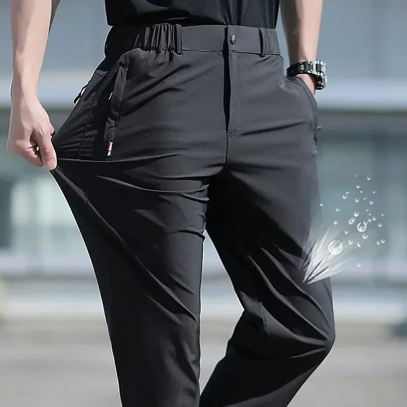 Men’s Lightweight Stretch Straight-Leg Pants – Elastic Waist