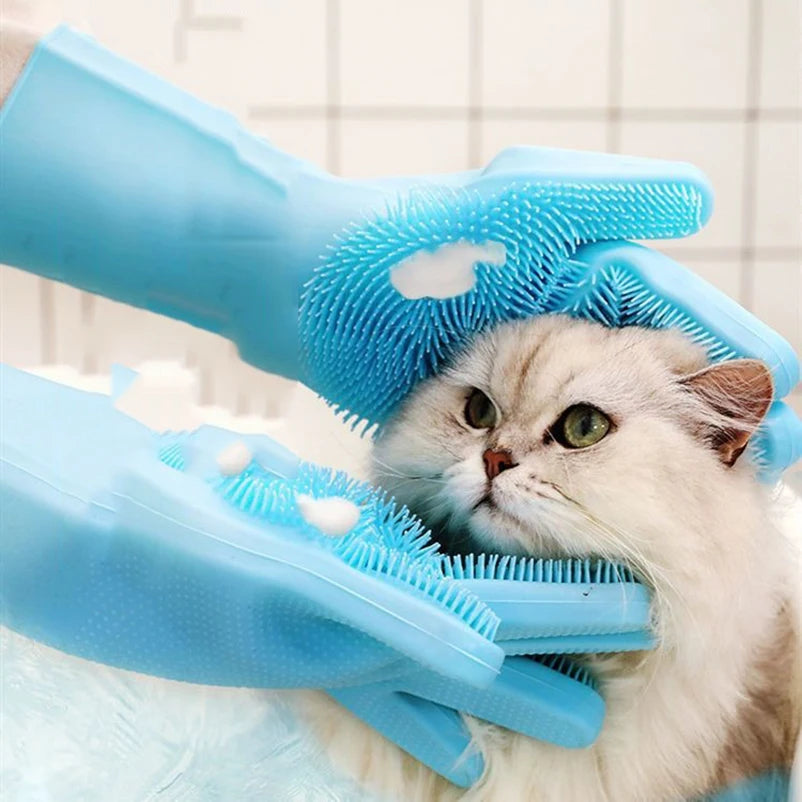 Silicone Pet Bath Gloves with Scrubbing Bristles