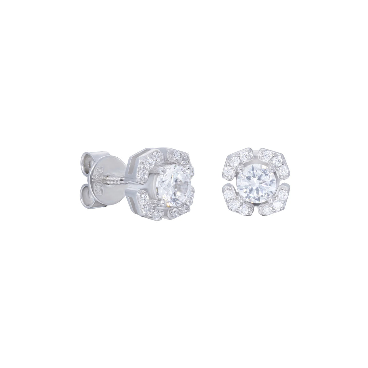 925 Sterling Silver Moissanite Stud Earrings | Round & Clover Styles