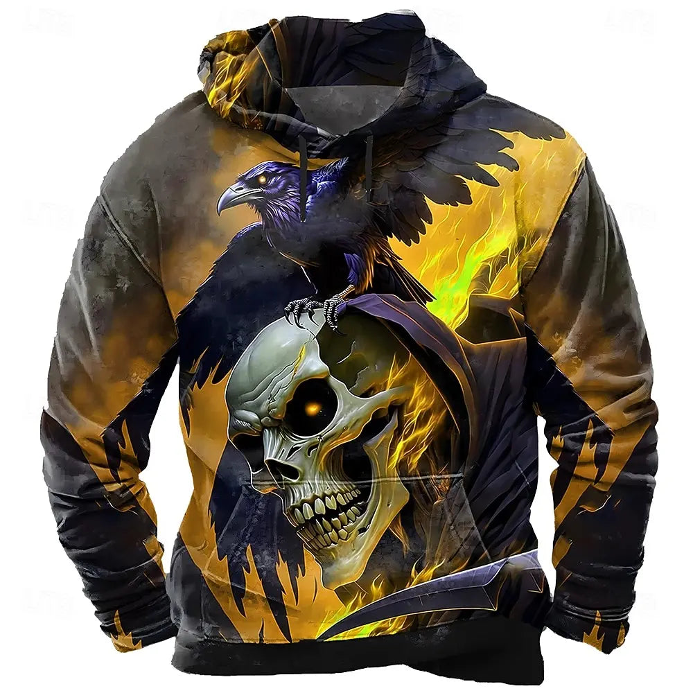 Men’s Skull & Raven Graphic Pullover Hoodie