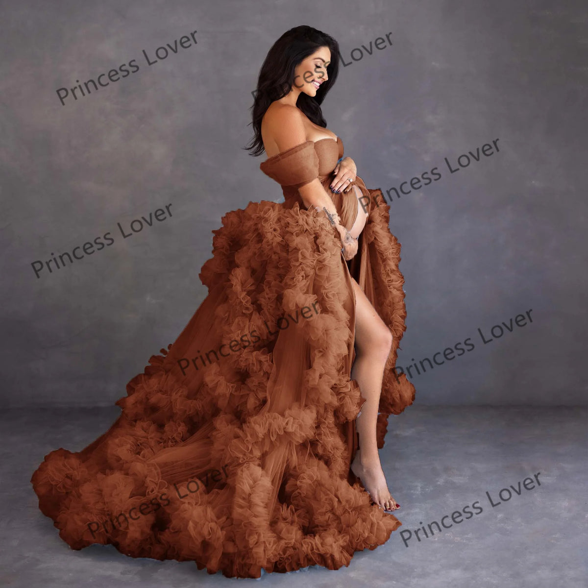 Tiered Tulle Off-Shoulder Prom Dress