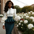 Floral-Cuff Peplum Jacket & Skirt Set