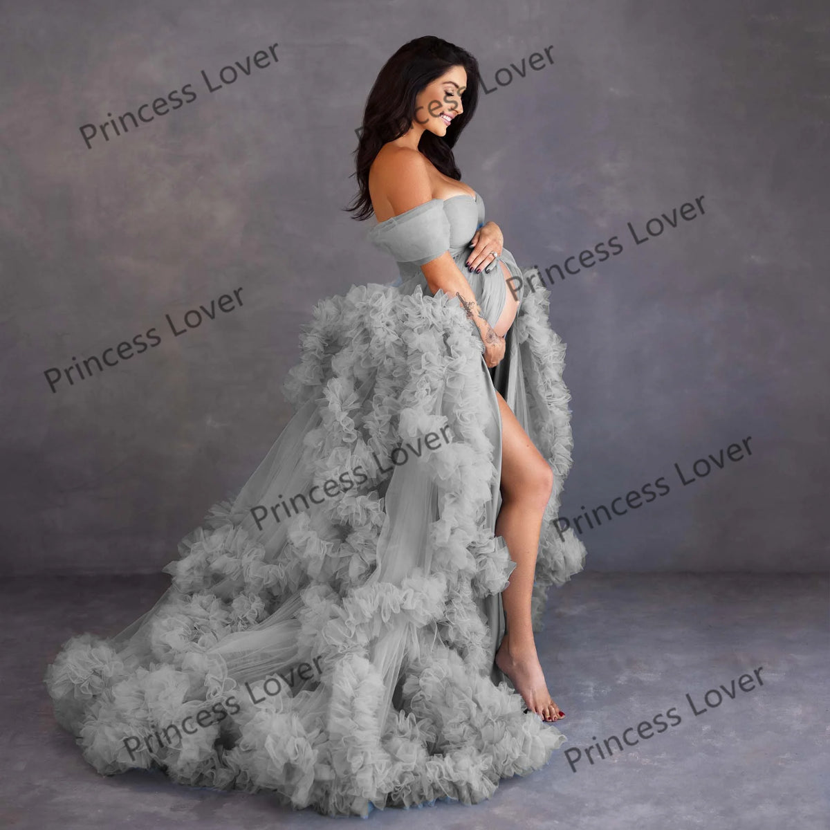 Tiered Tulle Off-Shoulder Prom Dress