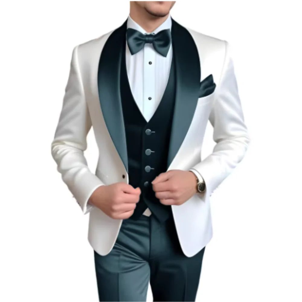 Customized Men's 3-Piece Tuxedo with Shawl Lapel Smoking Suit Wedding Groomsmen Formal Party Blazer Vest Pants Ternos Masculinos