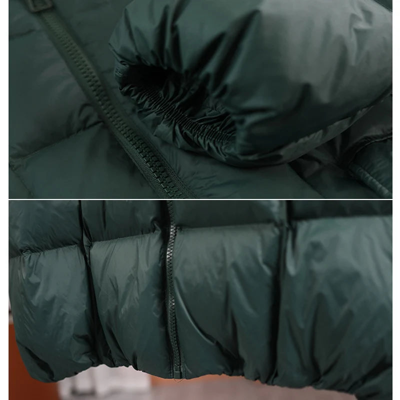 Hooded White Duck Down Puffer Jacket, Oversized Fit