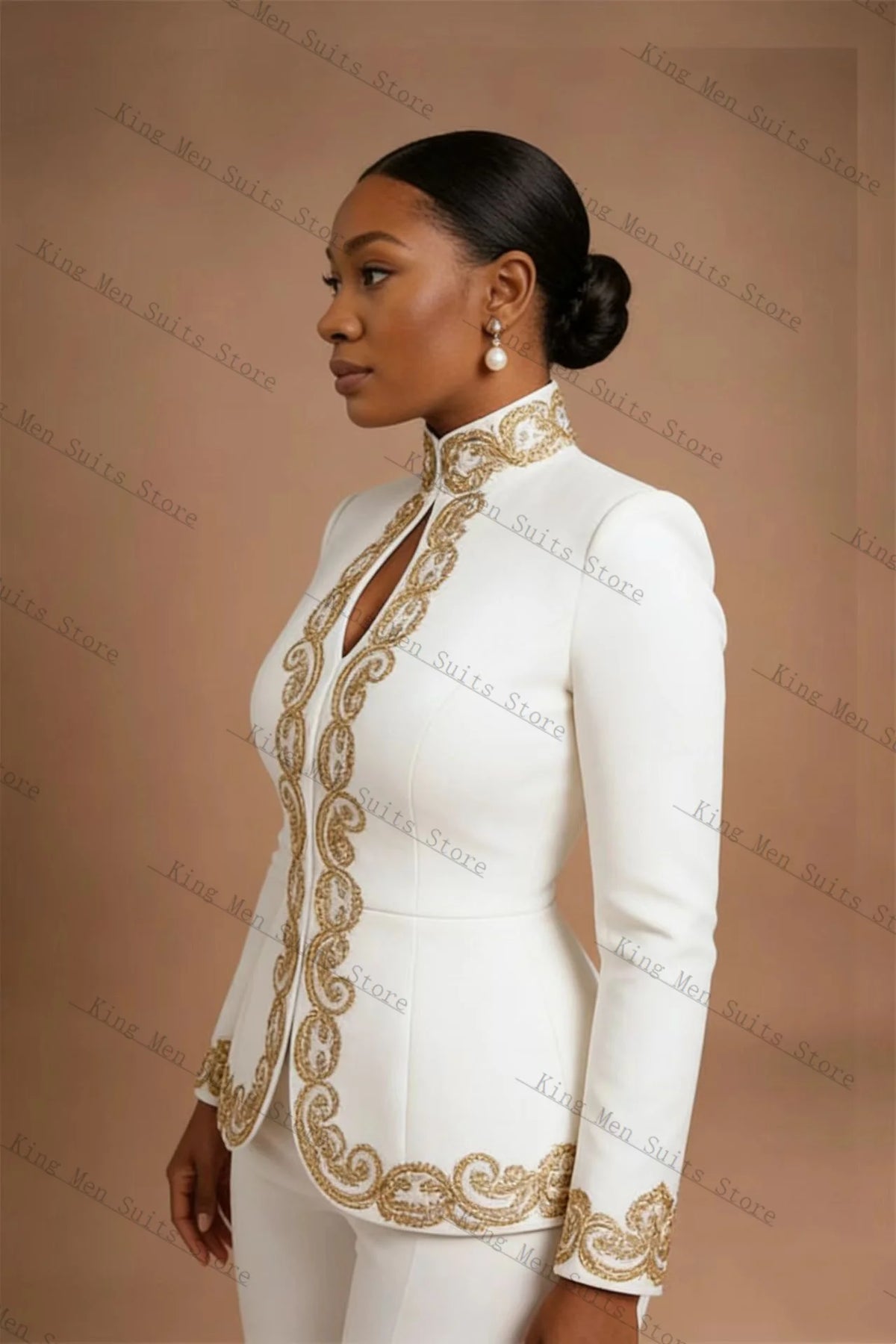 Gold-Embroidered Blazer & Pants Suit