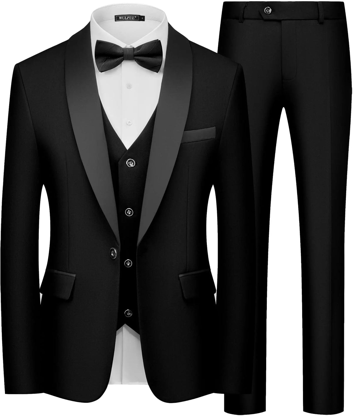Men's 3 Piece Tuxedo Suit Set Shawl Lapel One Button Slim Fit Blazer Vest Pants Wedding Groom Prom Formal Party Business Outfit