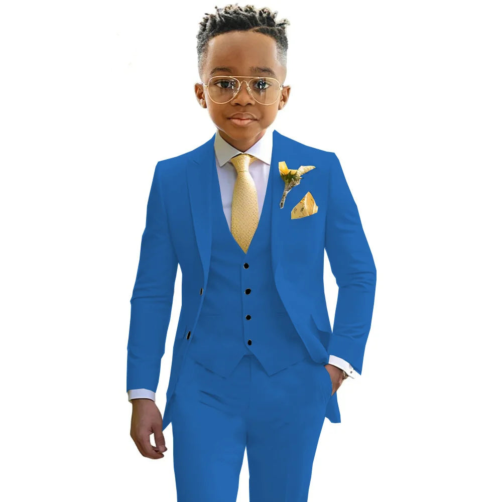 Boys’ 3-Piece Formal Suit Set – Jacket, Vest & Trousers, 2T–20T