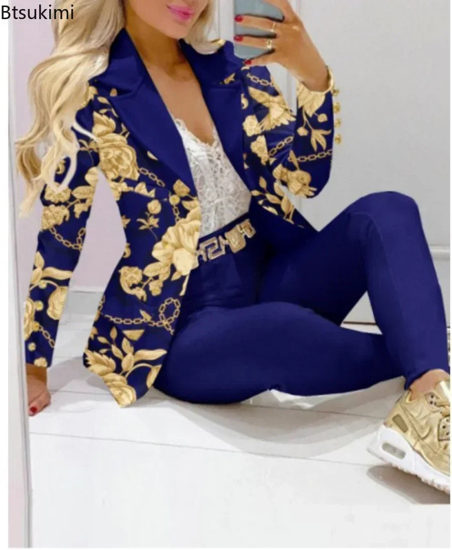 Women's Blazer & Pants Set – Solid & Printed Styles