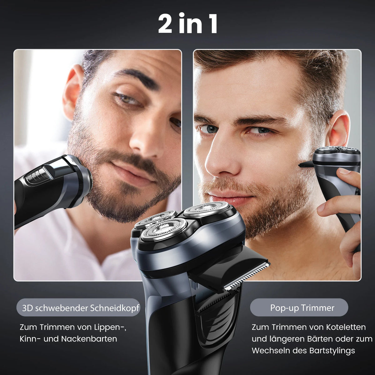 Men’s Rechargeable Triple-Head Rotary Shaver with Pop-Up Trimmer