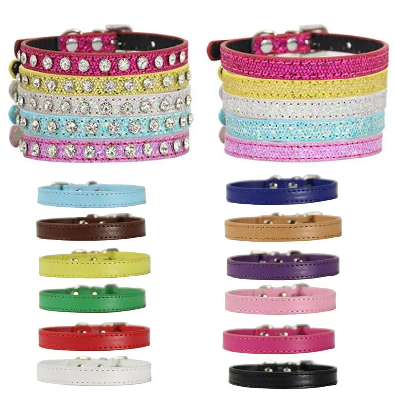 Adjustable Pet Collars – Plain, Glitter & Rhinestone Styles