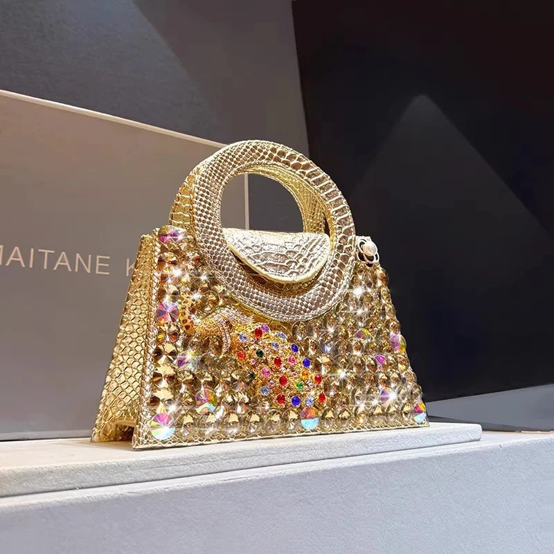 Women's Rhinestone Ring-Handle Evening Handbag