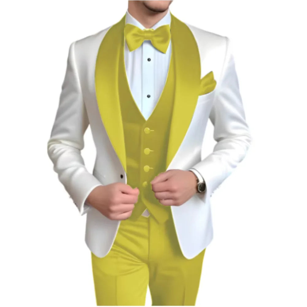 Customized Men's 3-Piece Tuxedo with Shawl Lapel Smoking Suit Wedding Groomsmen Formal Party Blazer Vest Pants Ternos Masculinos