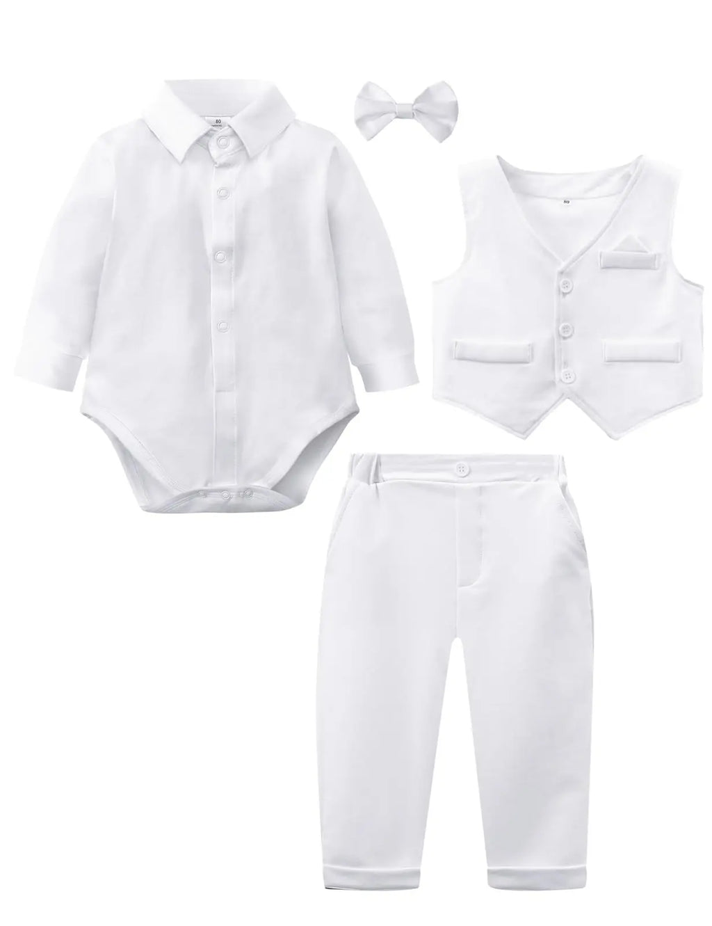 Baby Boys’ Formal Bodysuit, Vest & Trouser Set with Bow Tie – 3–18 Months
