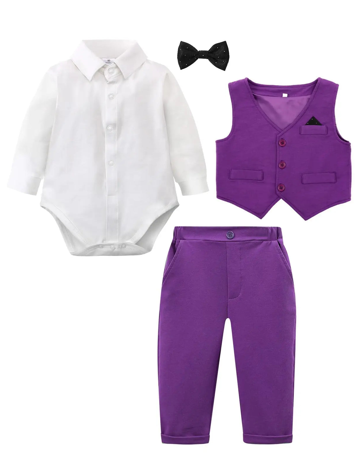 Baby Boys’ Formal Bodysuit, Vest & Trouser Set with Bow Tie – 3–18 Months