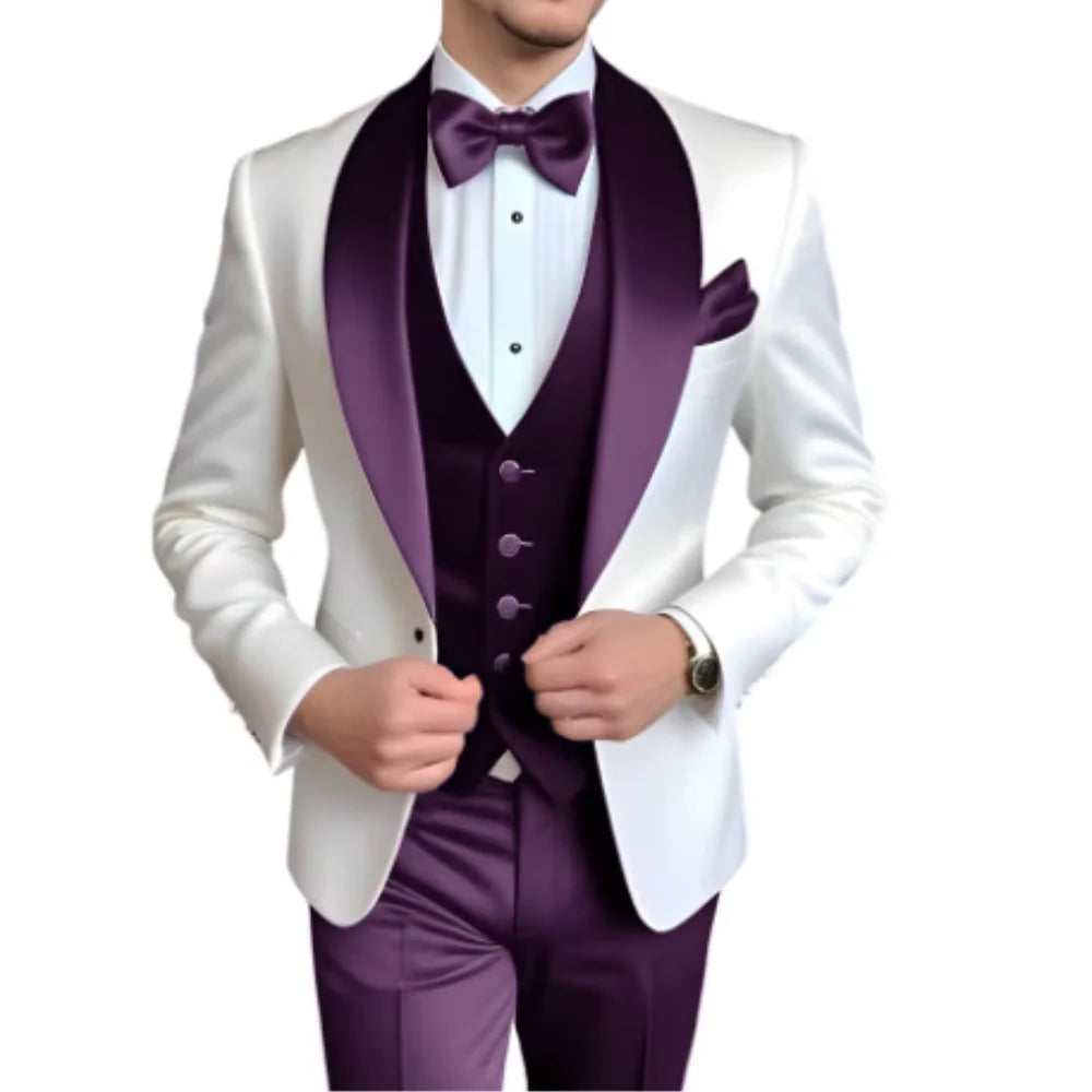 Customized Men's 3-Piece Tuxedo with Shawl Lapel Smoking Suit Wedding Groomsmen Formal Party Blazer Vest Pants Ternos Masculinos