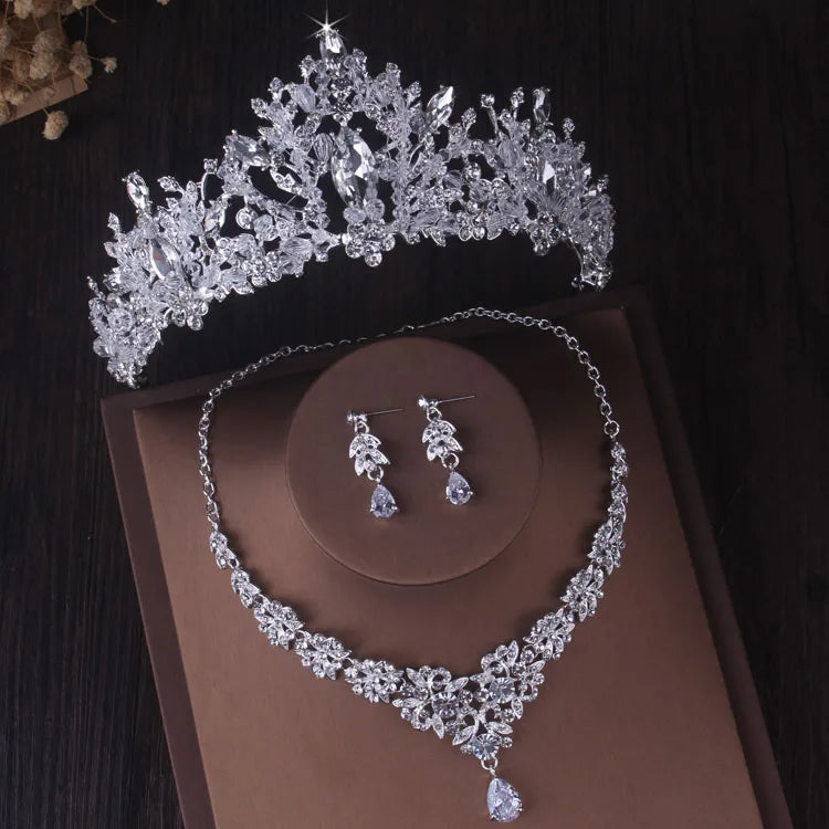 Baroque Crystal Bridal Jewelry Set with Tiara, Necklace and Earrings