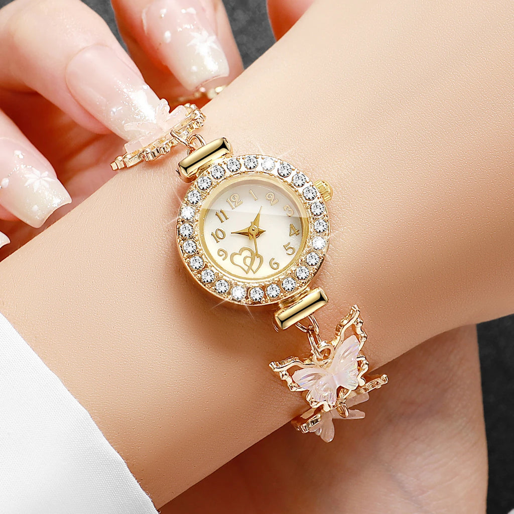 Women’s Rhinestone Butterfly Bracelet Watch – Pink or Green, No Box