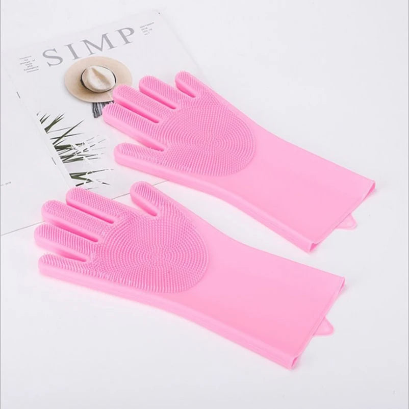 Pink Silicone Pet-Bathing Scrub Gloves