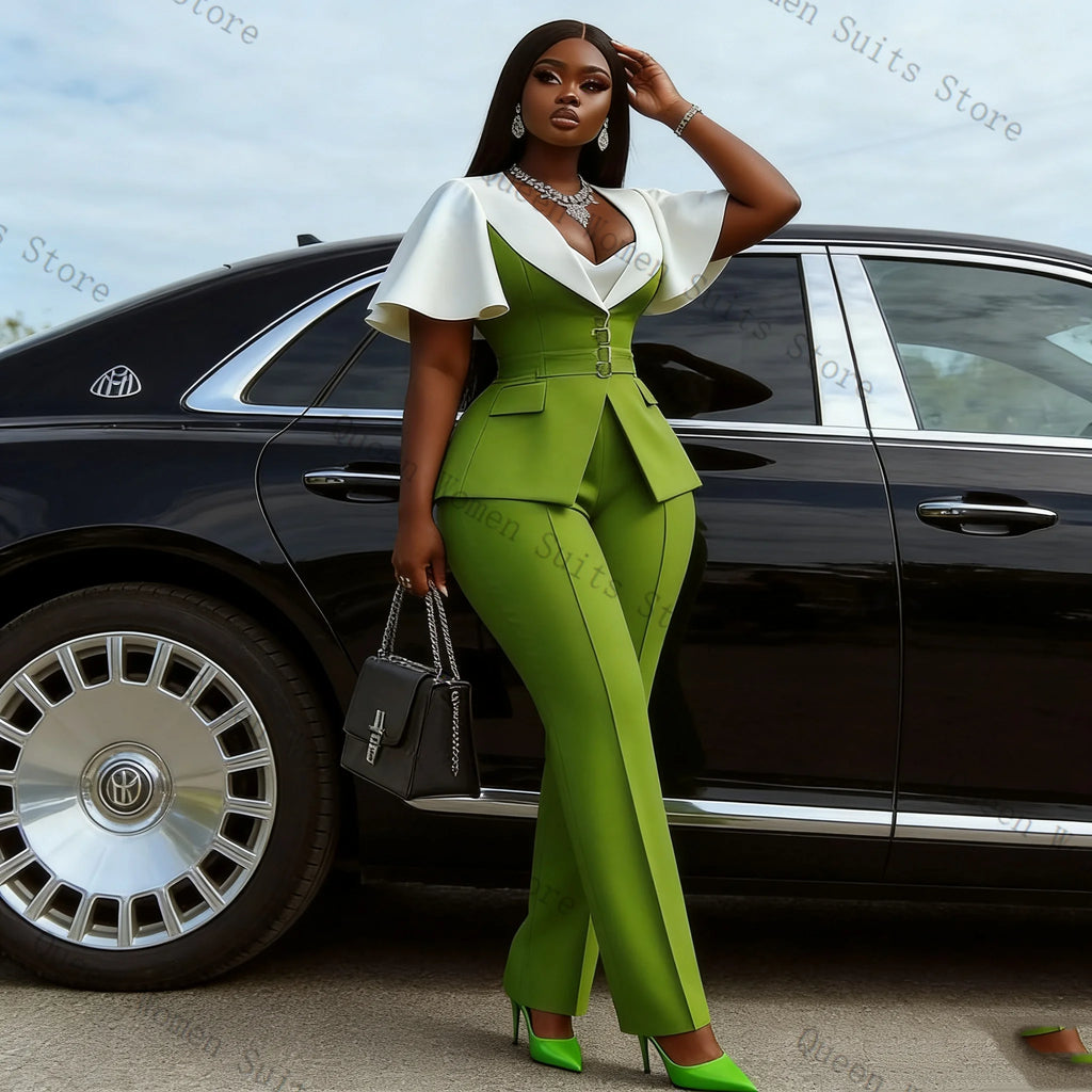 Cape-Sleeve Peplum Blazer & Pants Suit