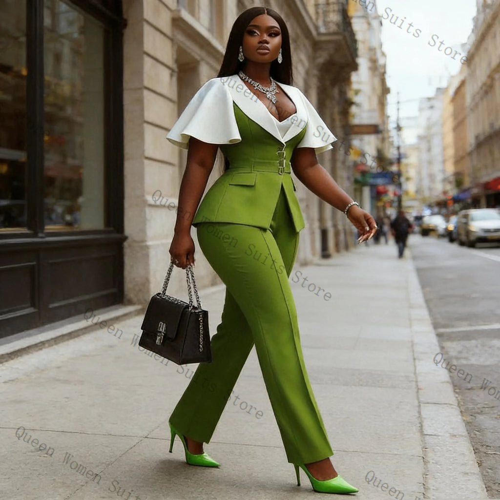 Cape-Sleeve Peplum Blazer & Pants Suit