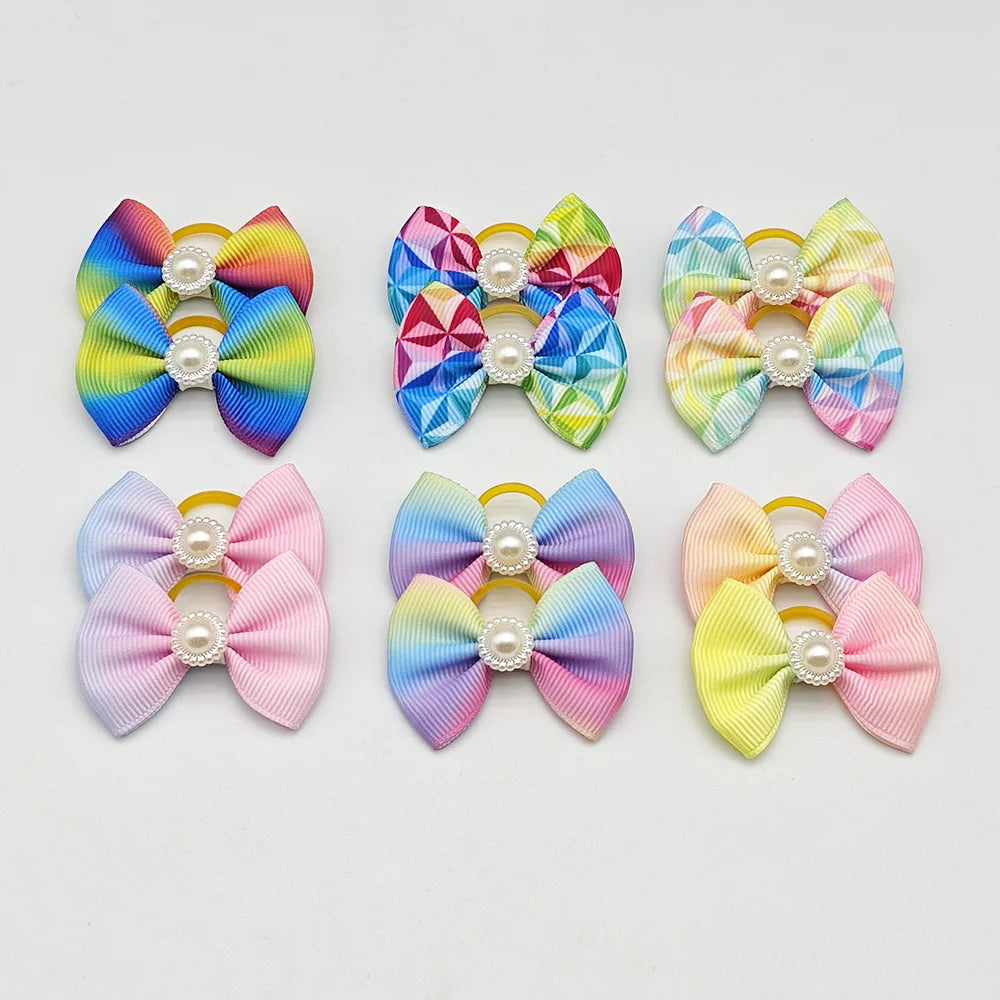 Dog Hair Bows with Elastic Bands – Mixed 10-Pack