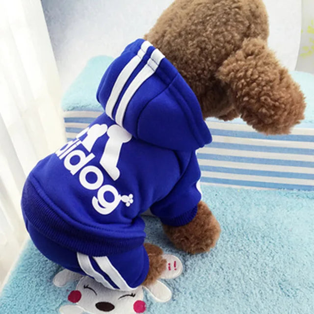 Hooded Dog Jumpsuit with Stripes & Bone Graphic