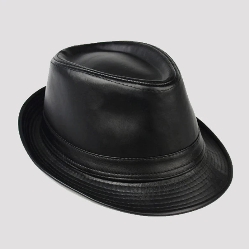 Black Leather Fedora with Matching Hatband