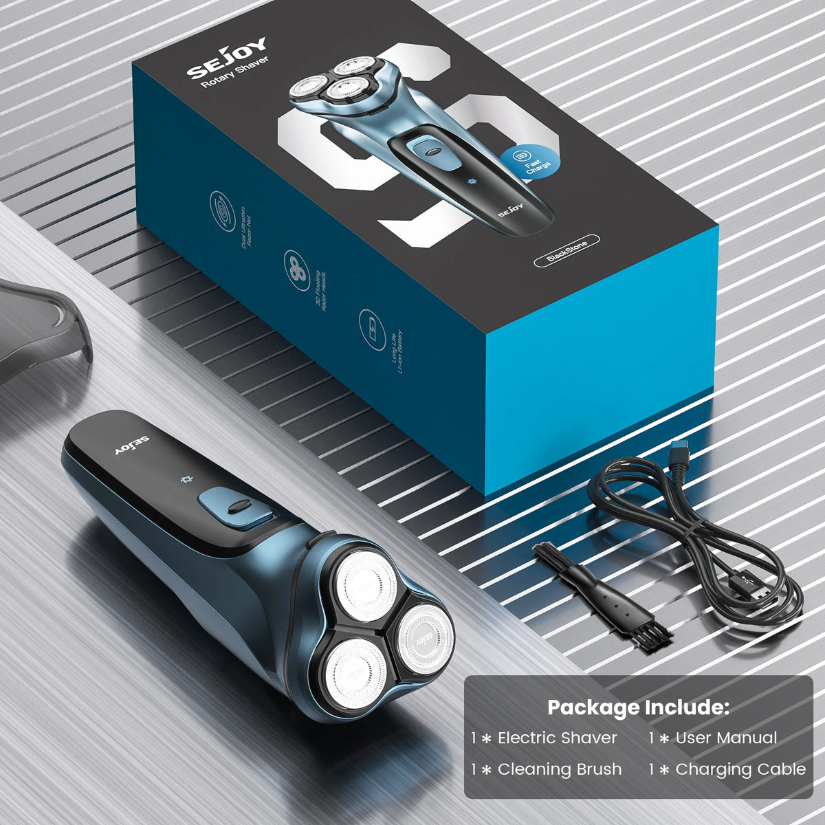 Men’s Rechargeable Triple-Head Rotary Shaver with Pop-Up Trimmer