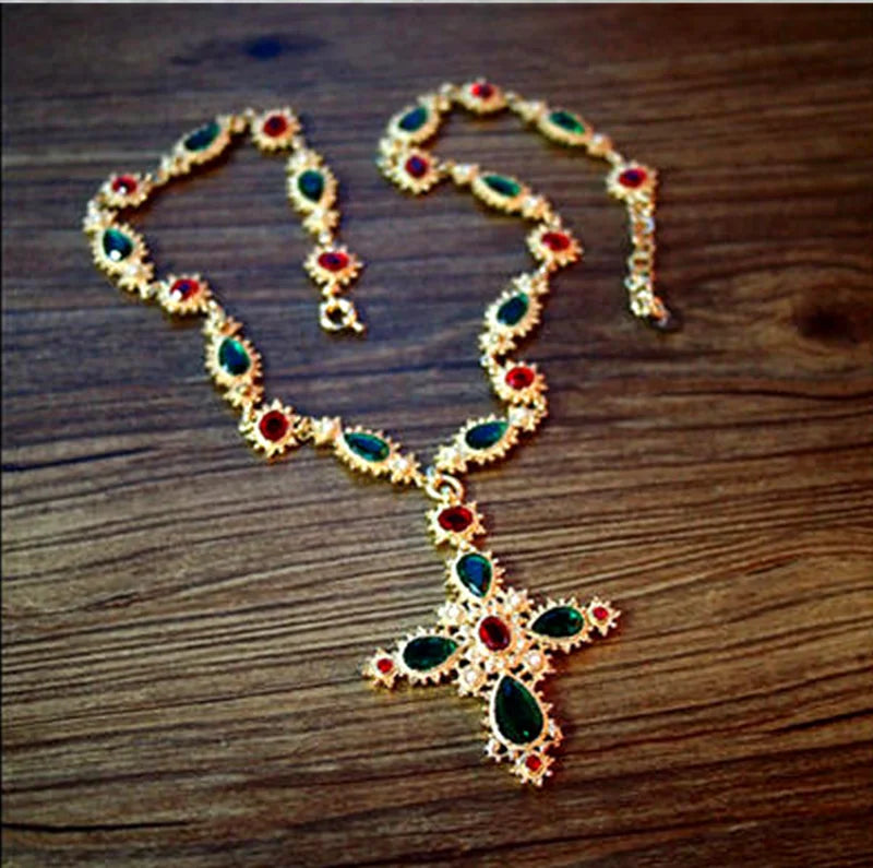 Crystal Cross Statement Choker Necklace with Pearls