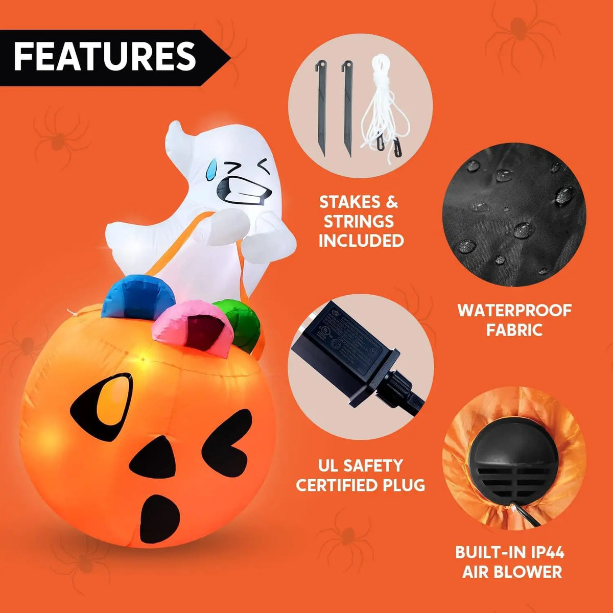5-Foot LED Halloween Inflatable Ghost with Pumpkin Candy Bag