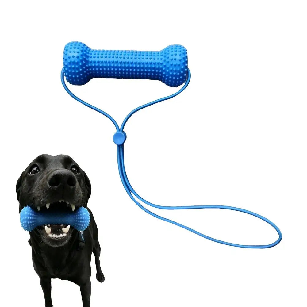 Blue Textured Dog Bone Toy with Cord – 10 or 15 cm