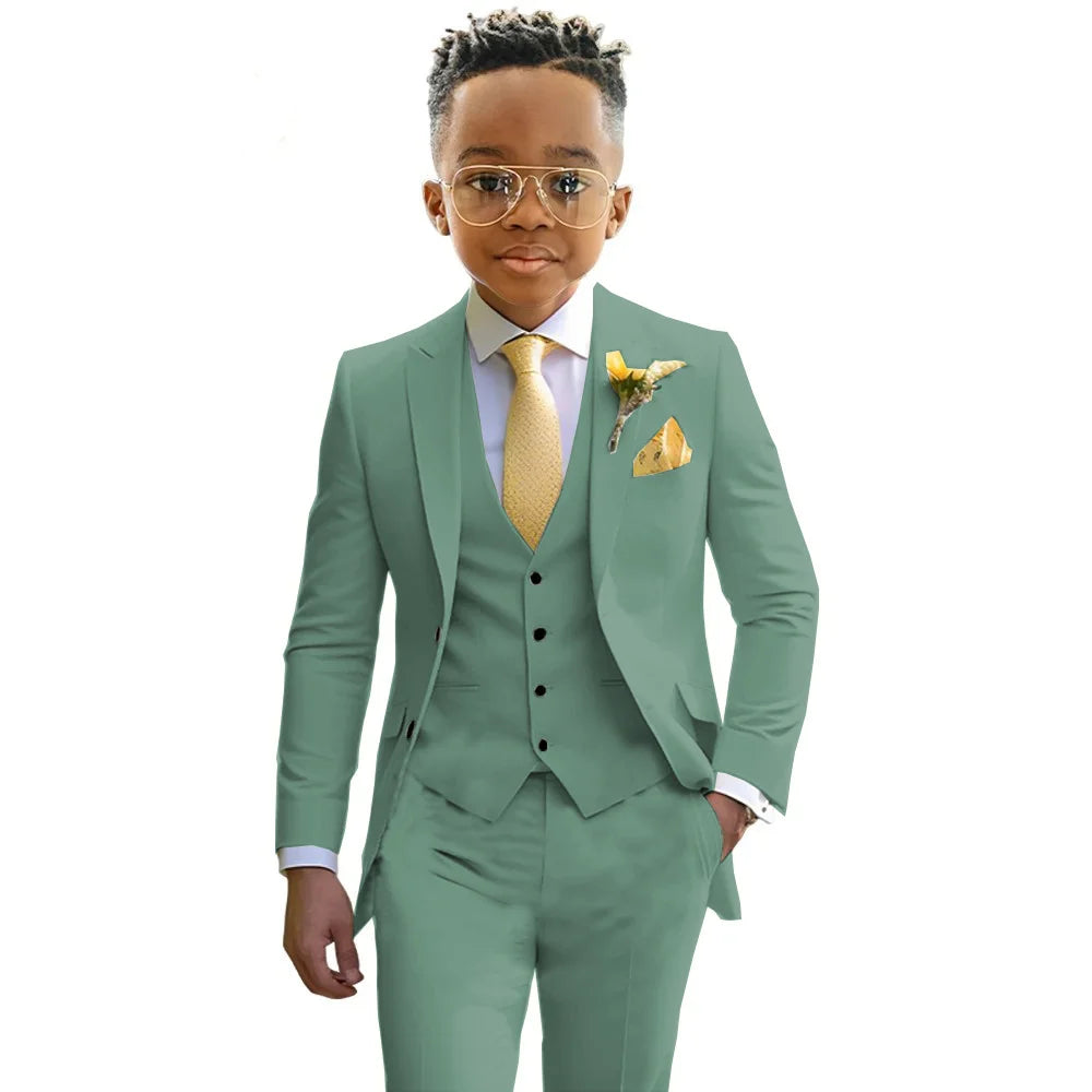 Boys’ 3-Piece Formal Suit Set – Jacket, Vest & Trousers, 2T–20T
